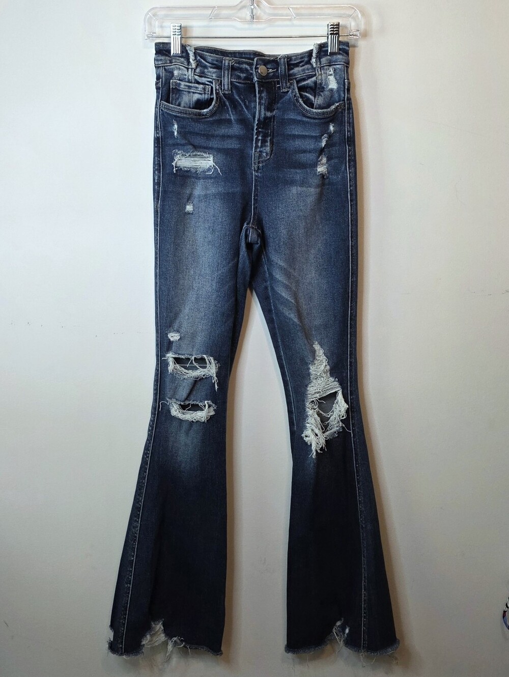 Flying Monkey Ultimate High Rise Flare Jeans Raw Hem Distressed Size 25